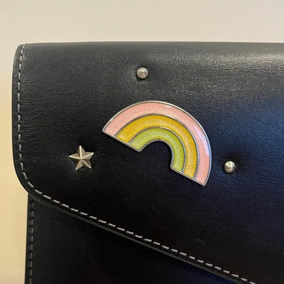 Coach Essential Clutch Black Crossbody Chain Customized with Rexy Rainbow Stars